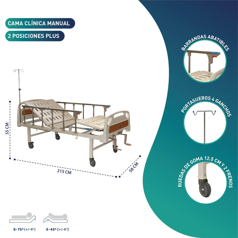 Cama Clínica Manual 2 Posiciones Plus