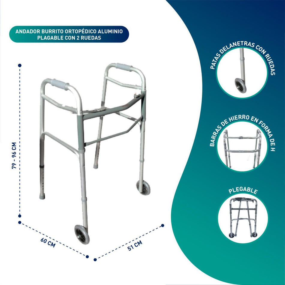 Andador Burrito Ortopédico Aluminio Plegable Con 2 Ruedas