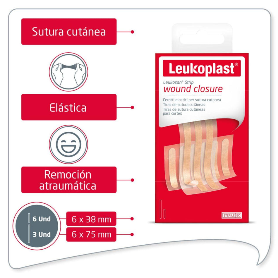 Sutura Cutánea Leukosan Strips 6X75Mm Sobre De 3 Tiras