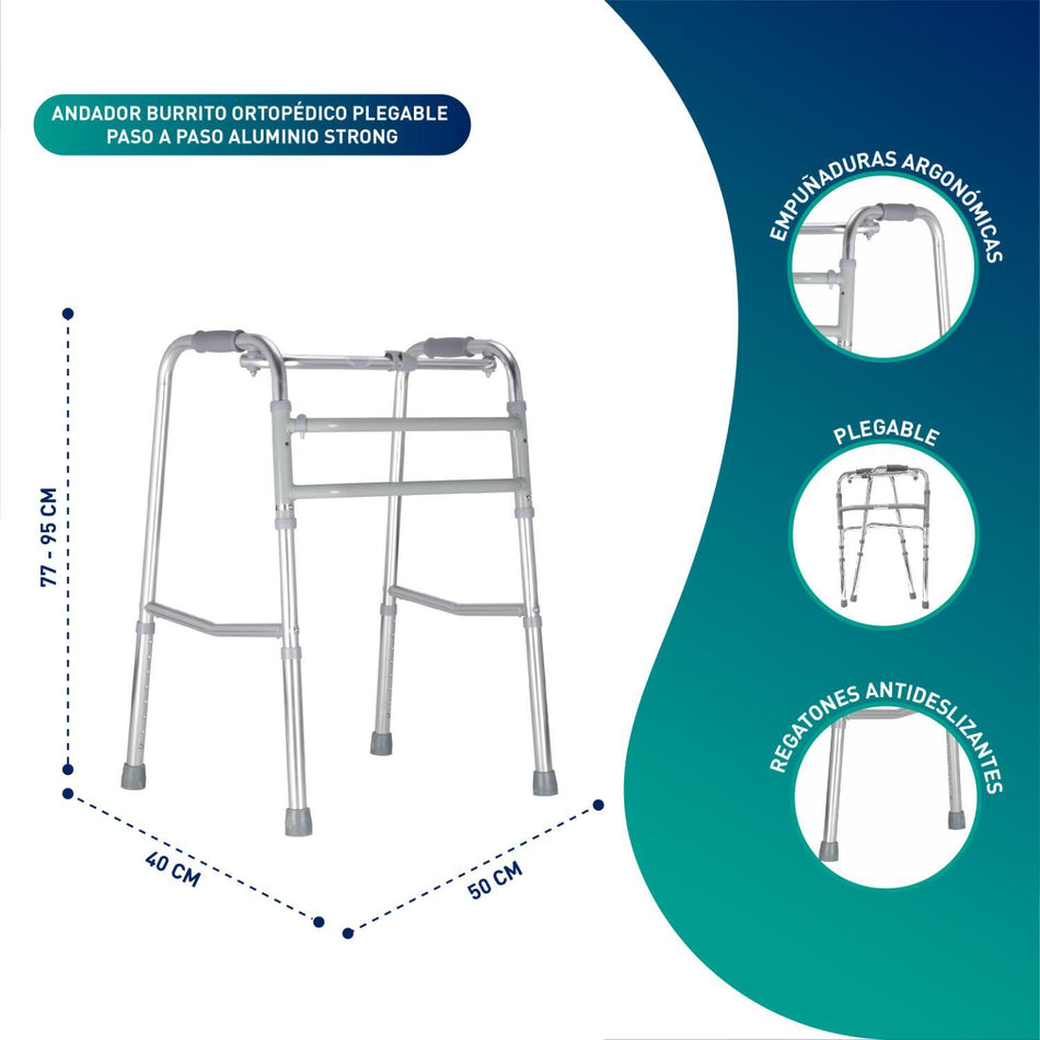 Andador Burro Ortopédico Plegable Paso a Paso Aluminio Strong