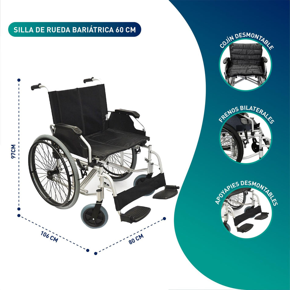 Silla De Ruedas Sobrepeso Bariatrica Full Deluxe 60cm